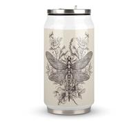 DJUETRUI Hand Drawn Floral Dragonfly Stainless Steel Cola Cup Reusable Plastic Coke Cup Leakproof Portable Soda Cup Large Capacity Iced Drink Cup for Home Party