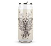 DJUETRUI Hand Drawn Floral Dragonfly Stainless Steel Cola Cup Reusable Plastic Coke Cup Leakproof Portable Soda Cup Large Capacity Iced Drink Cup for Home Party