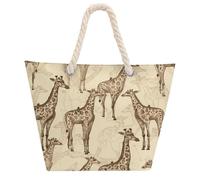 DJUETRUI Hand Drawn Giraffes Large Capacity Jute Tote Bag with Thick Cotton Rope Handles, Eco Friendly Reusable Burlap Shopping Bag for Grocery Beach Picnic Daily Use