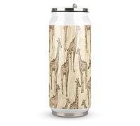 DJUETRUI Hand Drawn Giraffes Stainless Steel Cola Cup Reusable Plastic Coke Cup Leakproof Portable Soda Cup Large Capacity Iced Drink Cup for Home Party