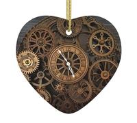 DJUETRUI Industrial Ceramic Christmas Ornaments, Steampunk Gears Clock Heart Shape, Hanging Ornaments for Christmas Tree, Xmas Decor