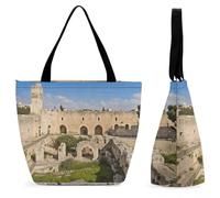DJUETRUI Israel at The Tower of David Large Oxford Cloth Tote Bag for Women, Durable Zippered Shoulder Handbag with Inner Pocket, Multi-purpose Shopping Bag for Work Travel Daily Errands Reusable Bag