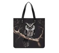 DJUETRUI Late Night Owl Tote Bag Square PU Leather Shoulder Handbag Purse Multipurpose Reusable Shopping Carryall Durable Work Commute Travel Daily Casual Resistant Ladies Fashion Hand Bag