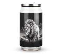 DJUETRUI Lion Black And White Illustration Stainless Steel Cola Cup Reusable Plastic Coke Cup Leakproof Portable Soda Cup Large Capacity Iced Drink Cup for Home Party