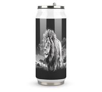 DJUETRUI Lion Black And White Illustration Stainless Steel Cola Cup Reusable Plastic Coke Cup Leakproof Portable Soda Cup Large Capacity Iced Drink Cup for Home Party