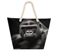 DJUETRUI Male Gorilla Large Capacity Jute Tote Bag with Thick Cotton Rope Handles, Eco Friendly Reusable Burlap Shopping Bag for Grocery Beach Picnic Daily Use