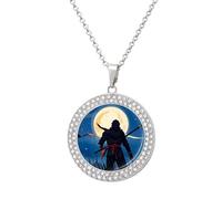 DJUETRUI Moonlight Watercolor Style Ninja Pendant Necklace for Women Diamond Memorial Couple Necklace Fashion Accessories Wedding Anniversary, Birthday, Christmas Gift for Wife, Mom, Girlfriend, One