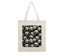 DJUETRUI Panda Graphic Black And White Reusable Canvas Tote Bag Large Capacity Cotton Hand Bag Portable Grocery Bag for Shopping Travel