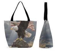 DJUETRUI Patriotic American Eagle Large Oxford Cloth Tote Bag for Women, Durable Zippered Shoulder Handbag with Inner Pocket, Multi-purpose Shopping Bag for Work Travel Daily Errands Reusable Bag
