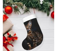 DJUETRUI Personalized Christmas Stockings Soft Xmas Hanging Stocking with Plush Cuff Bengal Cat Christmas Stockings 18" Large Knitted Xmas Stockings for Fireplace Staircase Christmas Decorations