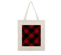 DJUETRUI Plaid Red And Black Cotton Polyester Blend Canvas Carryall Bag