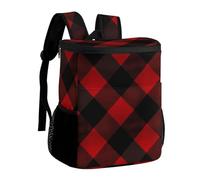 DJUETRUI Plaid Red And Black Insulated Cooler Backpack Durable Polyester Twill Leakproof Thermal Bag with Adjustable Straps Multi-use Pack for Picnic Camping Hiking Varied Outdoor Activities
