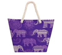 DJUETRUI Purple Elephant Large Capacity Jute Tote Bag with Thick Cotton Rope Handles, Eco Friendly Reusable Burlap Shopping Bag for Grocery Beach Picnic Daily Use