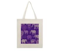 DJUETRUI Purple Elephant Reusable Canvas Tote Bag Large Capacity Cotton Hand Bag Portable Grocery Bag for Shopping Travel