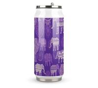 DJUETRUI Purple Elephant Stainless Steel Cola Cup Reusable Plastic Coke Cup Leakproof Portable Soda Cup Large Capacity Iced Drink Cup for Home Party