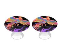 DJUETRUI Radiant Phoenix Cabinet Knobs 2 Pack Round Stainless Steel Metal Drawer Pulls Cute Kitchen Dresser Vanity Hardware Rustic Decorative Door Handles for Bedroom Closet Cupboard