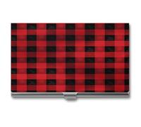 DJUETRUI Red Black Buffalo Check Plaid Pattern Business Card Case Stainless Steel Business Card Holderhigh Capacity Business Card Organizer Durable Metal Card Holder For Office Daily Use