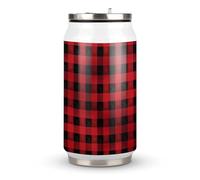 DJUETRUI Red Black Buffalo Check Plaid Pattern Stainless Steel Cola Cup Reusable Plastic Coke Cup Leakproof Portable Soda Cup Large Capacity Iced Drink Cup for Home Party