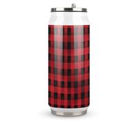 DJUETRUI Red Black Buffalo Check Plaid Pattern Stainless Steel Cola Cup Reusable Plastic Coke Cup Leakproof Portable Soda Cup Large Capacity Iced Drink Cup for Home Party