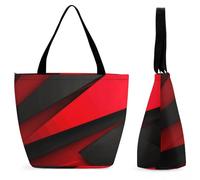 DJUETRUI Red Black Large Oxford Cloth Tote Bag for Women, Durable Zippered Shoulder Handbag with Inner Pocket, Multi-purpose Shopping Bag for Work Travel Daily Errands Reusable Bag