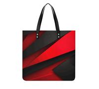 DJUETRUI Red Black Tote Bag Square PU Leather Shoulder Handbag Purse Multipurpose Reusable Shopping Carryall Durable Work Commute Travel Daily Casual Resistant Ladies Fashion Hand Bag