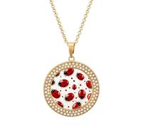 DJUETRUI Red Ladybug Pendant Necklace for Women Diamond Memorial Couple Necklace Fashion Accessories Wedding Anniversary, Birthday, Christmas Gift for Wife, Mom, Girlfriend, One Size, Zinc, Diamond