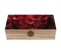 DJUETRUI Red Rose Love Heart Wood Storage Box with Lid Solid Wood Container Box Decorative Table Large Rectangular Smooth Rustic Style Keepsake Boxes for Jewelry, Photos, Crafts & Gifts