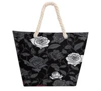 DJUETRUI Rose Gothic Large Capacity Jute Tote Bag with Thick Cotton Rope Handles, Eco Friendly Reusable Burlap Shopping Bag for Grocery Beach Picnic Daily Use