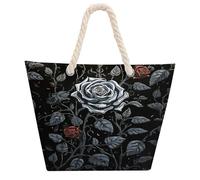 DJUETRUI Rose Gothic Large Capacity Jute Tote Bag with Thick Cotton Rope Handles, Eco Friendly Reusable Burlap Shopping Bag for Grocery Beach Picnic Daily Use