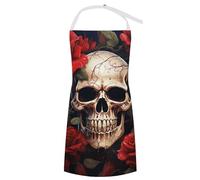 DJUETRUI Skull Rose-Red Apron Adjustable Bib Aprons Waterproof Chef Apron Cooking Aprons for Women with Pockets, Style, 70x80cm