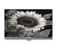 DJUETRUI Sunflower Black Grey Business Card Case Stainless Steel Business Card Holderhigh Capacity Business Card Organizer Durable Metal Card Holder For Office Daily Use