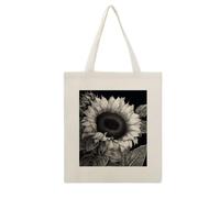 DJUETRUI Sunflower Black Grey Cotton Polyester Blend Canvas Carryall Bag
