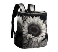 DJUETRUI Sunflower Black Grey Insulated Cooler Backpack Durable Polyester Twill Leakproof Thermal Bag with Adjustable Straps Multi-use Pack for Picnic Camping Hiking Varied Outdoor Activities