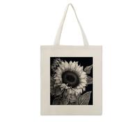 DJUETRUI Sunflower Black Grey Reusable Canvas Tote Bag Large Capacity Cotton Hand Bag Portable Grocery Bag for Shopping Travel