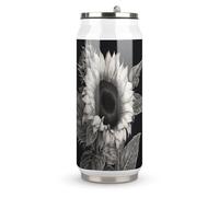 DJUETRUI Sunflower Black Grey Stainless Steel Cola Cup Reusable Plastic Coke Cup Leakproof Portable Soda Cup Large Capacity Iced Drink Cup for Home Party