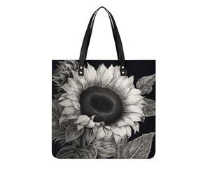 DJUETRUI Sunflower Black Grey Tote Bag Square PU Leather Shoulder Handbag Purse Multipurpose Reusable Shopping Carryall Durable Work Commute Travel Daily Casual Resistant Ladies Fashion Hand Bag