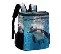 DJUETRUI Swimming Penguin Insulated Cooler Backpack Durable Polyester Twill Leakproof Thermal Bag with Adjustable Straps Multi-use Pack for Picnic Camping Hiking Varied Outdoor Activities