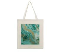 DJUETRUI Teal And Gold Marble Cotton Polyester Blend Canvas Carryall Bag | Teal And Gold Marble Reusable Fabric Handbag for Grocery Travel Daily Errands Multipurpose Storage Carry Tote