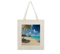 DJUETRUI Tropical Beach Cotton Polyester Blend Canvas Carryall Bag | Tropical Beach Reusable Fabric Handbag for Grocery Travel Daily Errands Multipurpose Storage Carry Tote