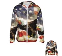 DJUETRUI Upf 50+ Sun Protection Hoodie Jacket American Flag Fly Eagle Sun Hoodie Women Lightweight Long Sleeve Sun Shirt, Black, S