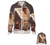 DJUETRUI Upf 50+ Sun Protection Hoodie Jacket Gingerbread House Sun Hoodie Women Lightweight Long Sleeve Sun Shirt, Black, XL