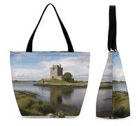 DJUETRUI View of The Dunguaire Castle Large Oxford Cloth Tote Bag for Women, Durable Zippered Shoulder Handbag with Inner Pocket, Multi-purpose Shopping Bag for Work Travel Daily Errands Reusable Bag