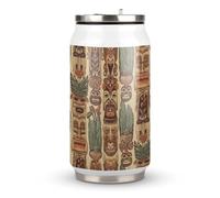 DJUETRUI Vintage Aloha Tiki Stainless Steel Cola Cup Reusable Plastic Coke Cup Leakproof Portable Soda Cup Large Capacity Iced Drink Cup for Home Party
