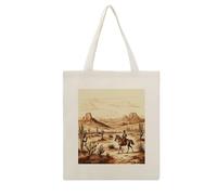 DJUETRUI West Desert Cactus with Cowboys Riding Horses Reusable Canvas Tote Bag Large Capacity Cotton Hand Bag Portable Grocery Bag for Shopping Travel