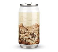 DJUETRUI West Desert Cactus with Cowboys Riding Horses Stainless Steel Cola Cup Reusable Plastic Coke Cup Leakproof Portable Soda Cup Large Capacity Iced Drink Cup for Home Party