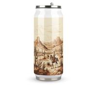 DJUETRUI West Desert Cactus with Cowboys Riding Horses Stainless Steel Cola Cup Reusable Plastic Coke Cup Leakproof Portable Soda Cup Large Capacity Iced Drink Cup for Home Party