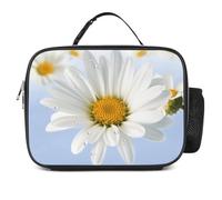 DJUETRUI White Daisy Insulated Lunch Bag, Large Capacity Portable Meal Tote, Leakproof Thermal Lunch Box Bag with Detachable Foldable Design, Ideal for Office Camping Hiking Daily Use