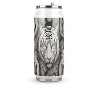 DJUETRUI White Tiger Head Pattern Stainless Steel Cola Cup Reusable Plastic Coke Cup Leakproof Portable Soda Cup Large Capacity Iced Drink Cup for Home Party