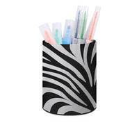 DJUETRUI Zebra Print Pen Holder Premium Durable PU Leather Cylindrical Pencil Cup Multi-functional Round Desktop Organizer for Workspace Vanity Counter Home Office Bathroom Storage