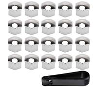 DJUNA 20pcs Wheel Nut Covers for Peugeot 108 208 308 T7 T9 3008 307 5008 4007 4008, Car Wheel Nut Caps, Wheel Bolt Covers, Tire Nut Covers with Removal Tool Set, Silver-17mm